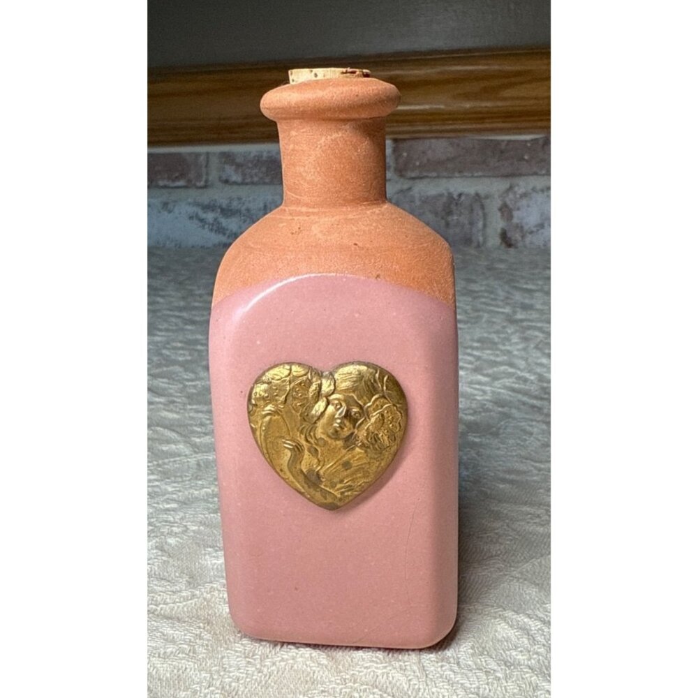 Vintage Terracotta Pink Decorative Bottle Art Nouveau Victorian Gold Heart